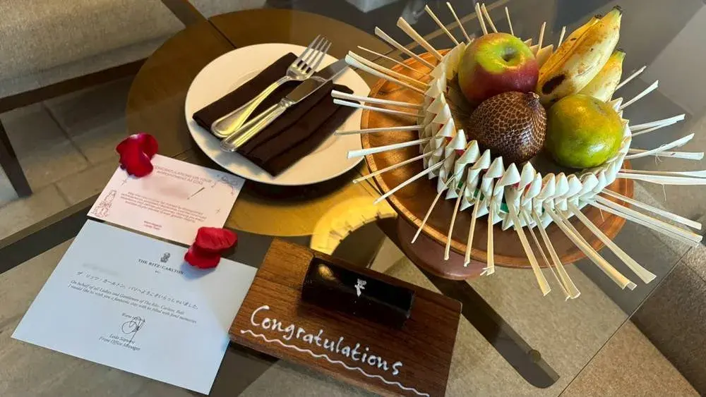 リッツカールトン・バリのスイートルームで提供された、ウエルカムフルーツ